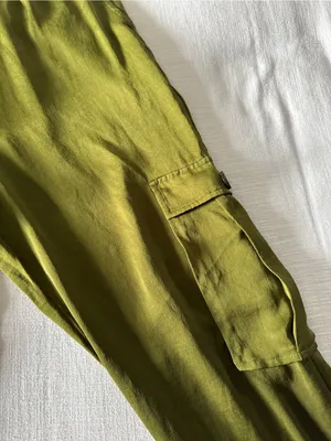 Open Edit Tie Detail Satin Cargo Pants Olive Green - small thumbnail 5