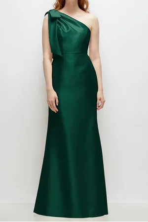 Alfred Sung Bow One-Shoulder Satin Trumpet Gown Black 2 thumbnail 4