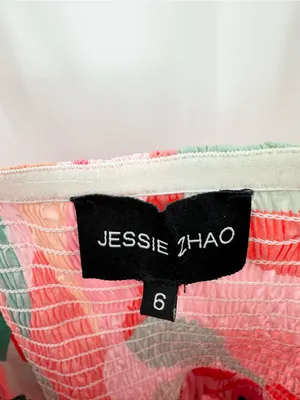 Jessie Zhao New York Marissa Watermelon Pink Imagination Midi Dress Size 6 thumbnail 4