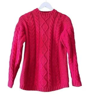 Jennifer Moore Vintage Cotton Red Cable Knit Shoulder Pads Y2K Cozy Sweater SZ M thumbnail 1