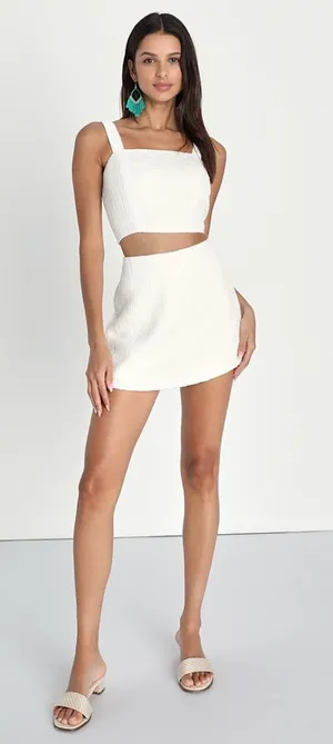 NWT Lulus Elevated Attitude White Tweed Sleeveless Two-Piece Skort Romper Size M thumbnail 1