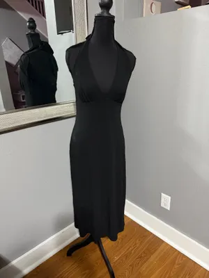 Banana Republic Whimsy-Goth V Neck Halter Cocktail Dress Black Size Small. thumbnail 2