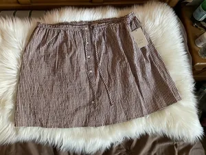 A New Day Brown Gingham Button Front Mini Skirt new  thumbnail 2