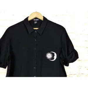 Hot Topic Skull Salem Oversized Button Shirt Womens S Black Goth Witch Moon thumbnail 5