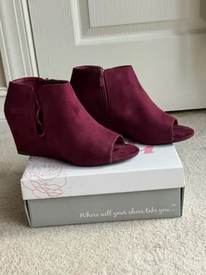 Burgundy, suede, journeys end wedge shoes thumbnail 2