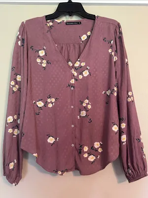 ABERCROMBIE & FITCH Floral Button-Down Blouse S 19” p2p Dusty Plum EUC thumbnail 2