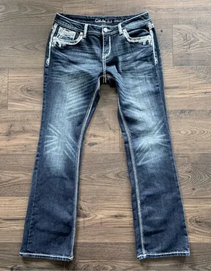 Grace in LA Bootcut Jeans Size 31 Dark Wash Embroidered Bling Western Y2K Boho thumbnail 1