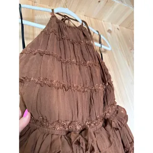 NWT Lulus Madriana Brown Halter Neck Ruffed Midi Dress Bohemian Summer Sz M thumbnail 7