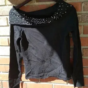 Oh la la off the shoulder pearl silk sweater thumbnail 1