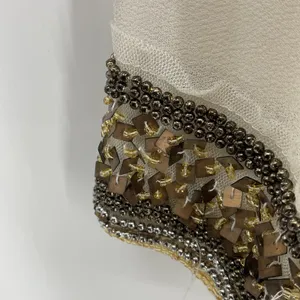 Zara Trafaluc Cream Sheer Blouse Beaded Sequin Cuff Split V-Neck Party XS thumbnail 5