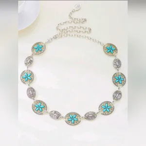 Turquoise Silver Color Vintage Carved‎ Flower Style, Waist Chain Belt thumbnail 3