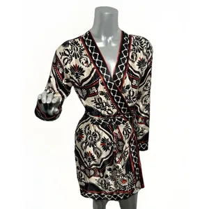 FARM RIO Passion Scarf Wrap Mini Dress Women's Size XS Black Printed thumbnail 5