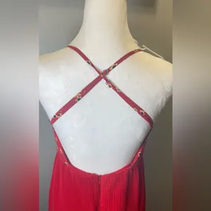 Free People x Fame Women's Kayla Maxi Gown Red Pleated Sunflowers Size 6‎ thumbnail 5
