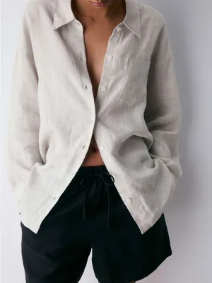 Aritzia Wilfred Reminisce Relaxed Linen Shirt Oversized Undyed Ecru thumbnail 8