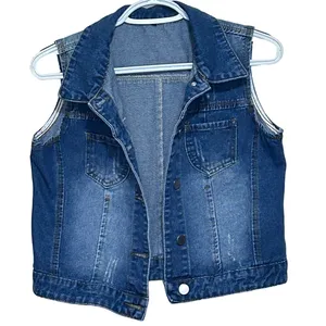 Unknown Brand‎ Women's Distressed Denim Vest Four Button Front Size XS thumbnail 1