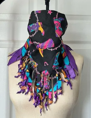 Custom cowboy boots bandana with fringe and glow in the dark beads western vibes thumbnail 1