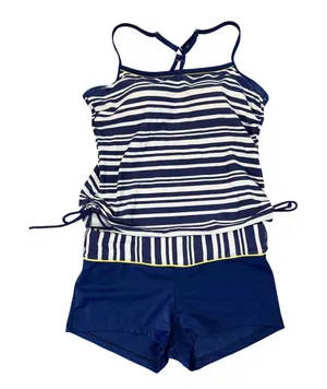 South Point Tankini Swimsuit Set Size 10 Blue White Striped Swim Shorts thumbnail 1