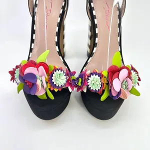 Betsey Johnson Carra Platform Heels Size 9 Black Floral Striped Cocktail Sandals thumbnail 8