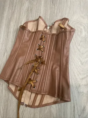 Faux Leather Brown Corset Top with Front Zip Tan thumbnail 2