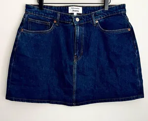 Reformation Lydia High Rise Denim Mini Skirt dark wash blue 32 thumbnail 2