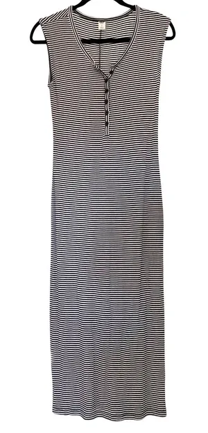 Old Navy Womens Sm Black White Striped Ribbed Henley Sleeveless Midi Dress thumbnail 1