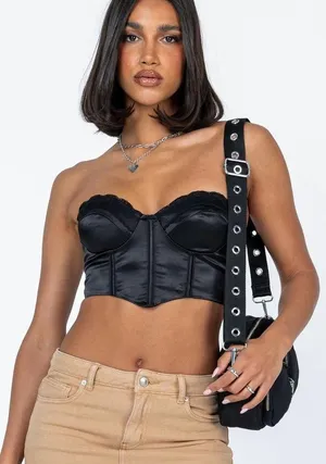 Princess Polly Black Satin Corset thumbnail 1
