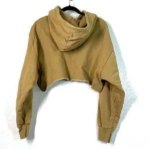 M Aritzia TNA Cozy Sweatfleece Perfect Crop Hoodie Sweatshirt Cropped Camel thumbnail 4