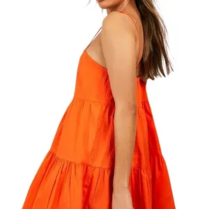 Boohoo Strappy Tiered Cotton Smock Dress in Orange, Size 12 thumbnail 2