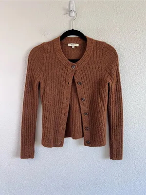 Madewell Women's Merritt Shrunken Cardigan Sweater‎ Button Ribbed Marled Maple thumbnail 2