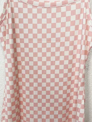 Miss Sparkling Pink Checkerboard Square Neck Bodycon Mini Dress thumbnail 4