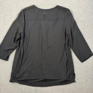 Ann Taylor Women's Small Black Pleated Front 3/4 Sleeve Blouse Top thumbnail 8