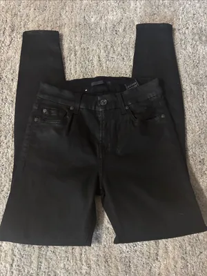 7‎ For All Mankind The Ankle Skinny Jeans Black Distressed Ripped Knee Size 25 thumbnail 7