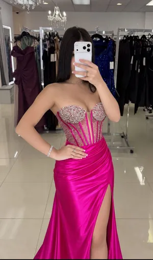 sherri hill 56859 hot pink corset prom dress size 000/0 thumbnail 1