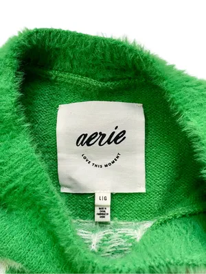 Aerie Flurry Fair Isle Green Oversized Crew Sweater thumbnail 3
