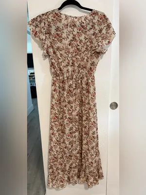 Amazon Floral Maxi Dress in Cream with Rust and Green Accents thumbnail 2
