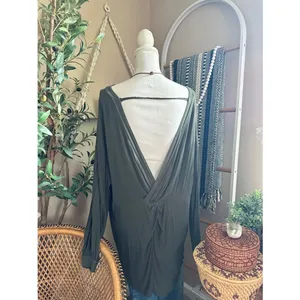 Free People Shimmy Shake Tunic Top Army Green Ribbed Open Back Boho thumbnail 6