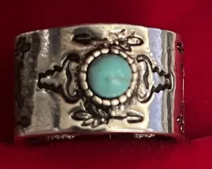 Boho/Vintage Design Stainless Steel Silver Faux Turquoise Wide Band Size 7 NWT thumbnail 1