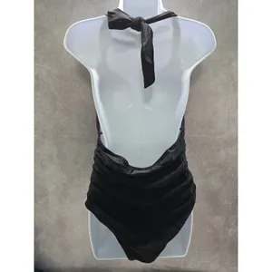 Cupshe Black Whimsy Goth Ruched One Piece Halter Swimsuit Beach Vacation Large thumbnail 2