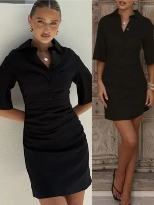 Billy J Sydney Mini Dress Black Linen Collared Ruched thumbnail 8