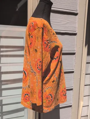 Onque Casuals 3/4 Sleeve Halloween Top | Pumpkin Halloween Pattern Shirt thumbnail 10