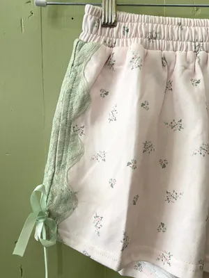 Soft Cotton Lounge Shorts with Mint Lace Trim NEW M thumbnail 4