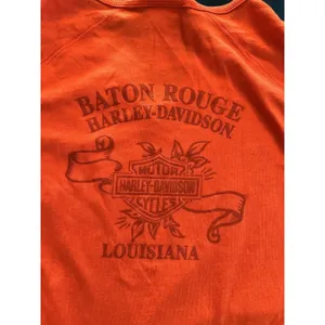 Harley Davidson T Shirt Orange & White Striped Sleeves Women XS Baton Rouge LA thumbnail 9