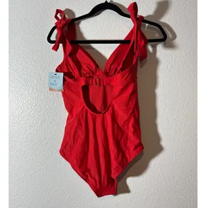 Shade & Shore NEW Women's Size S Red Tie-Shoulder Back Cutout One-Piece Swimsuit thumbnail 4