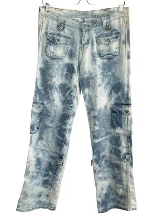 True People New York Vintage retro Denim Pants Tie-Dye y2k low rise Cargo Jeans thumbnail 1