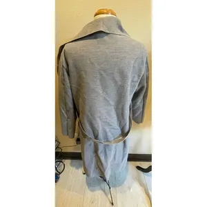 Elegant Gray Waterfall Collar Belted Long Cardigan‎ Coat gray made In Italy 22 thumbnail 3