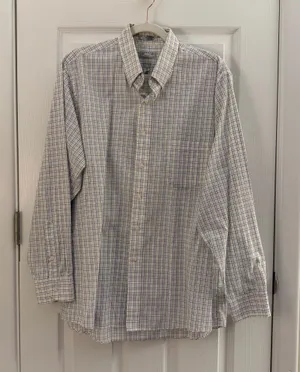 Arrow Dover Broadcloth White Blue Striped Button Up Dress Shirt Large thumbnail 1