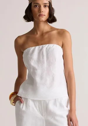 NWT Quince 100% European linen Strapless top White M thumbnail 1