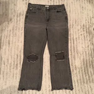 Avec Les Filles Distressed High Rise Straight‎ Leg Jeans Washed Black Size 31 thumbnail 2