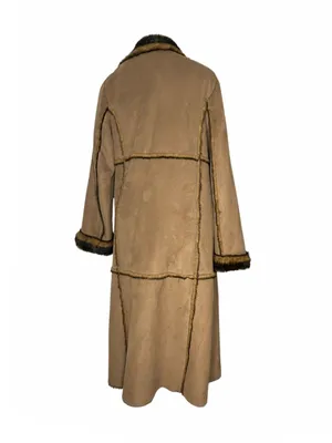 Faux Suede Coat Plush Vegan Fur Panel Stitching Fits Size Medium Y2K VINTAGE thumbnail 2