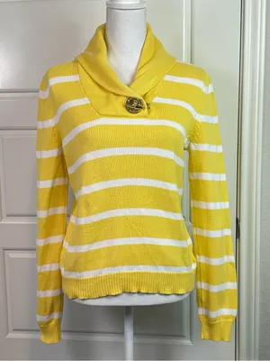 Lauren Ralph Lauren Classic Yellow Striped Nautical Pullover Sweater Size Medium thumbnail 1